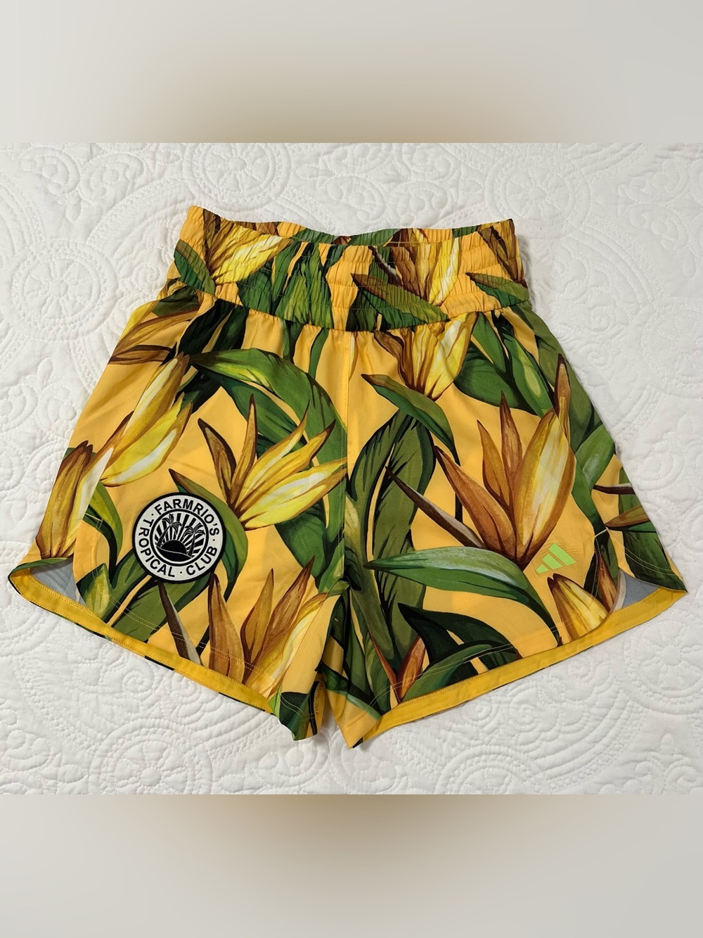 NWT adidas x FARM Rio Tropical Print Training Shorts Yellow Floral - Size XS